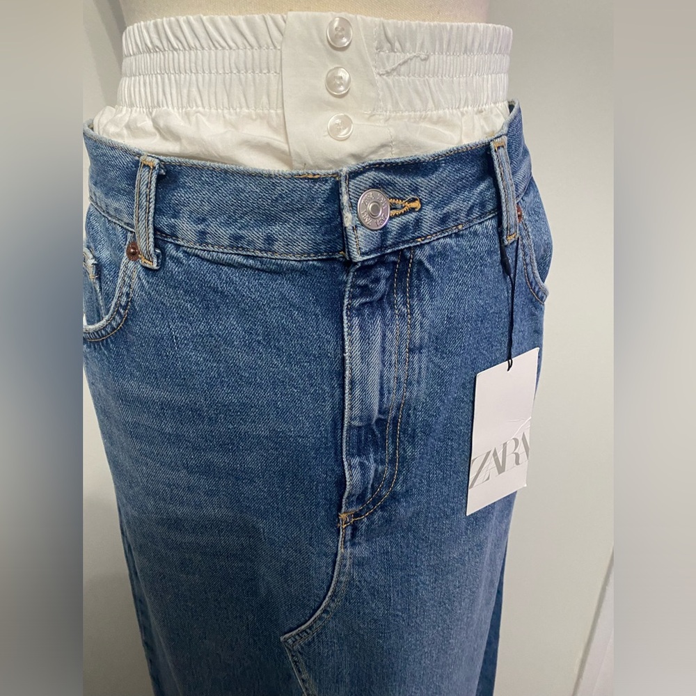 ZARA Denim Skirt With Boxer Waist - Size L - NEW - Picture 4 of 7